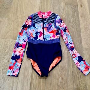 Athleta Girl size 12 Large one piece long sleeved swimsuit - half-zip